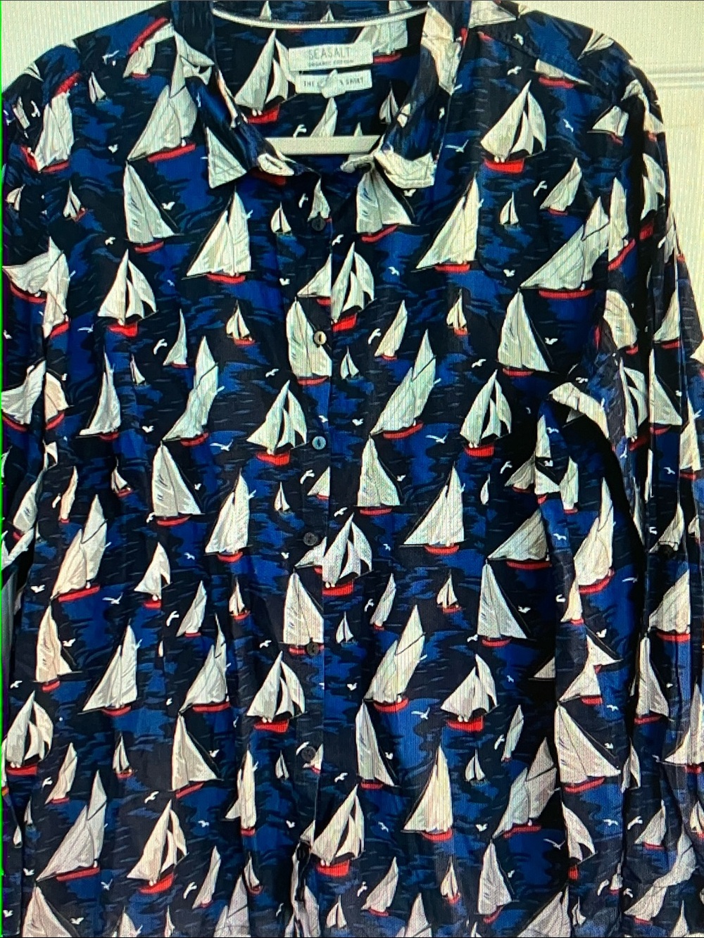 Seasalt Navy Sailboat Print Button-Front Tunic Shirt